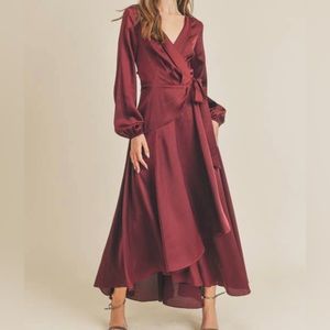 Lush Satin Wrap Maxi Dress